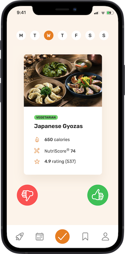 Iphone app meal plan screen